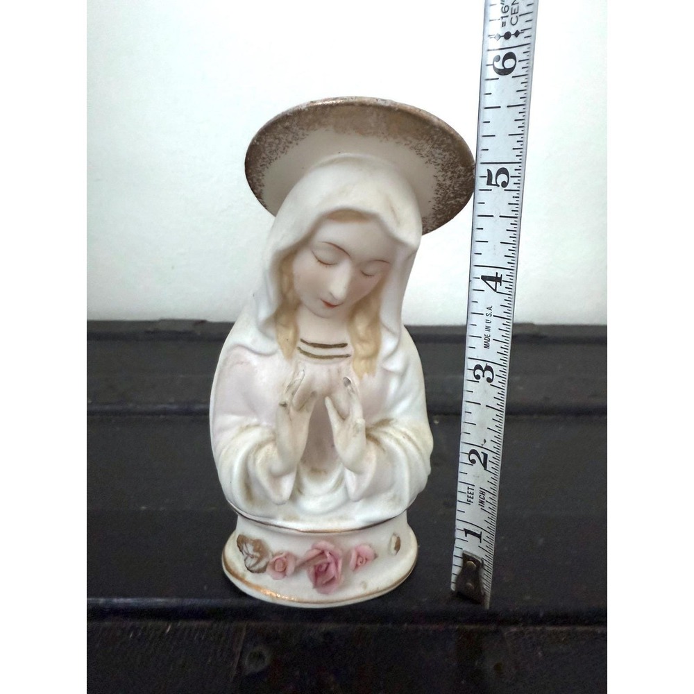 Vintage Lefton Porcelain Madonna Statue, Hand Painted Praying Mother Mary‎ 1950s - Picture 9 of 9